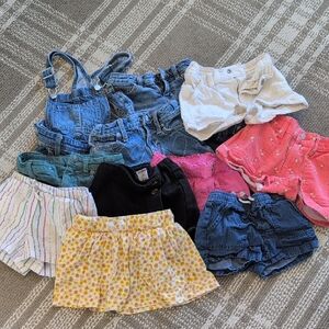 Bundle Of 12 Girls Shorts, Skirts, And Overalls